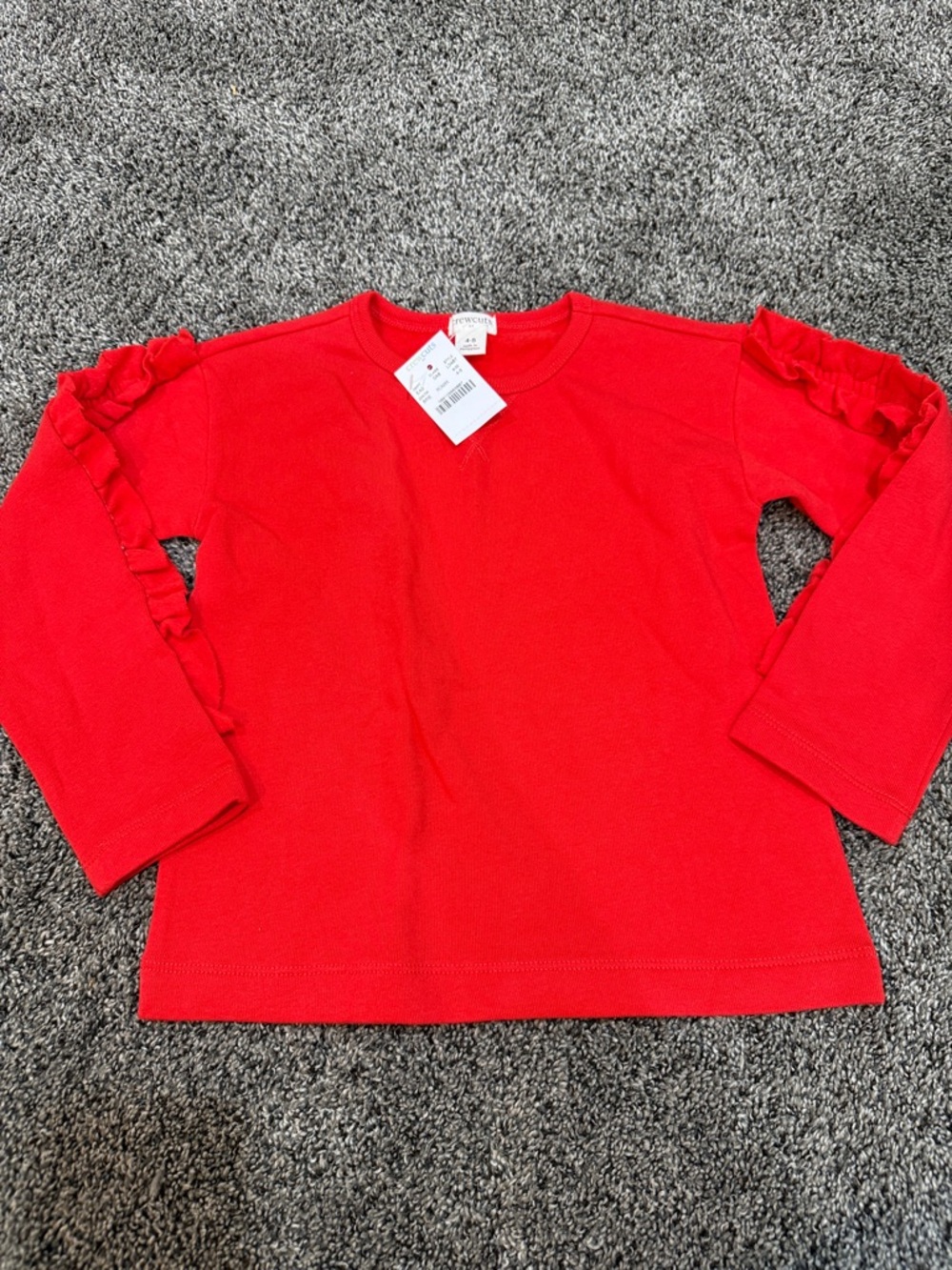 Jcrew factory crewcuts Red Long Sleeve Top with Shoulder Ruffle Trim